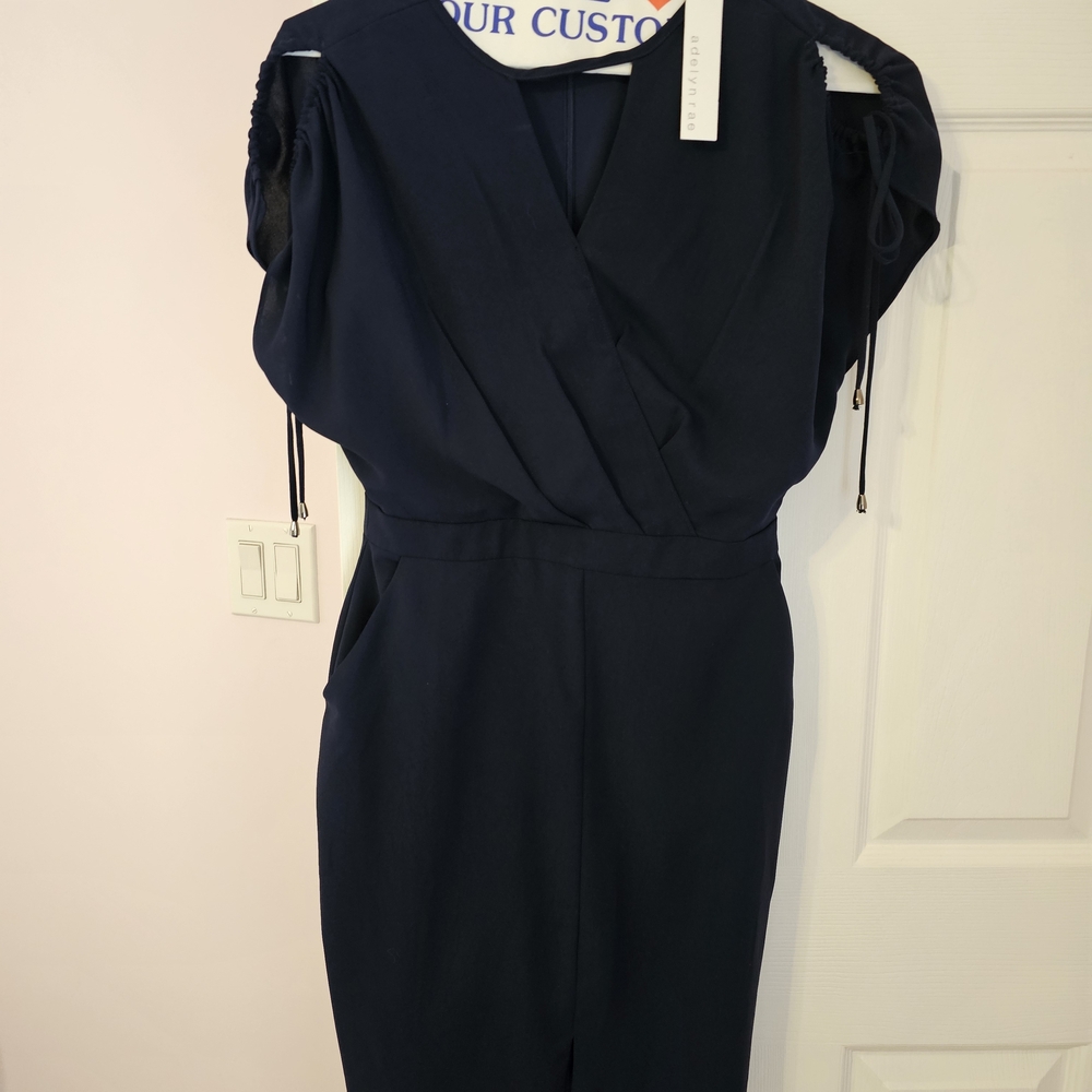 Adelyn Rae Midnight Blue Eyelet Sleeve Dress